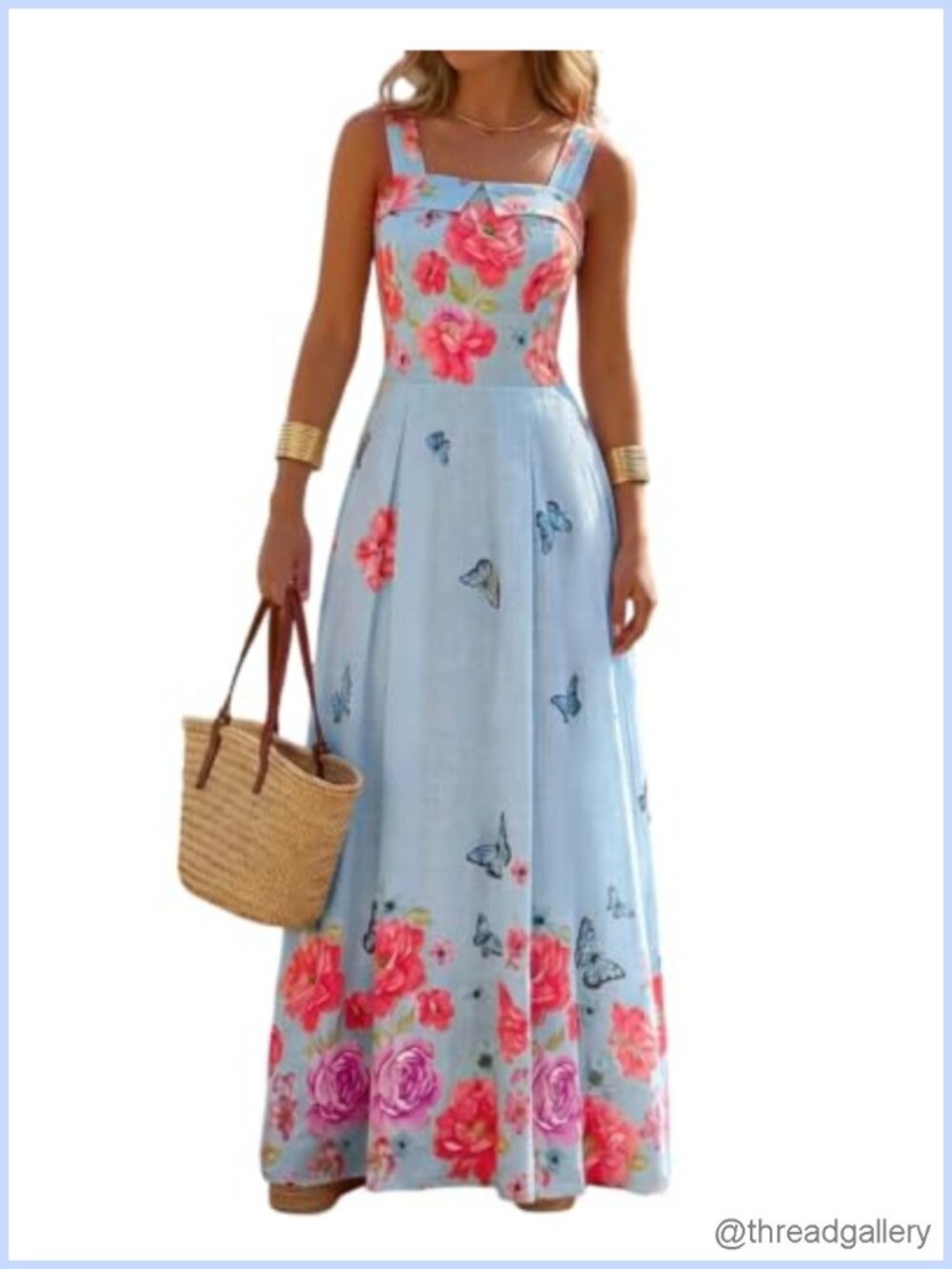Floral Maxi Dress Square Neck Spaghetti Strap Smocked Summer Boho Sundress